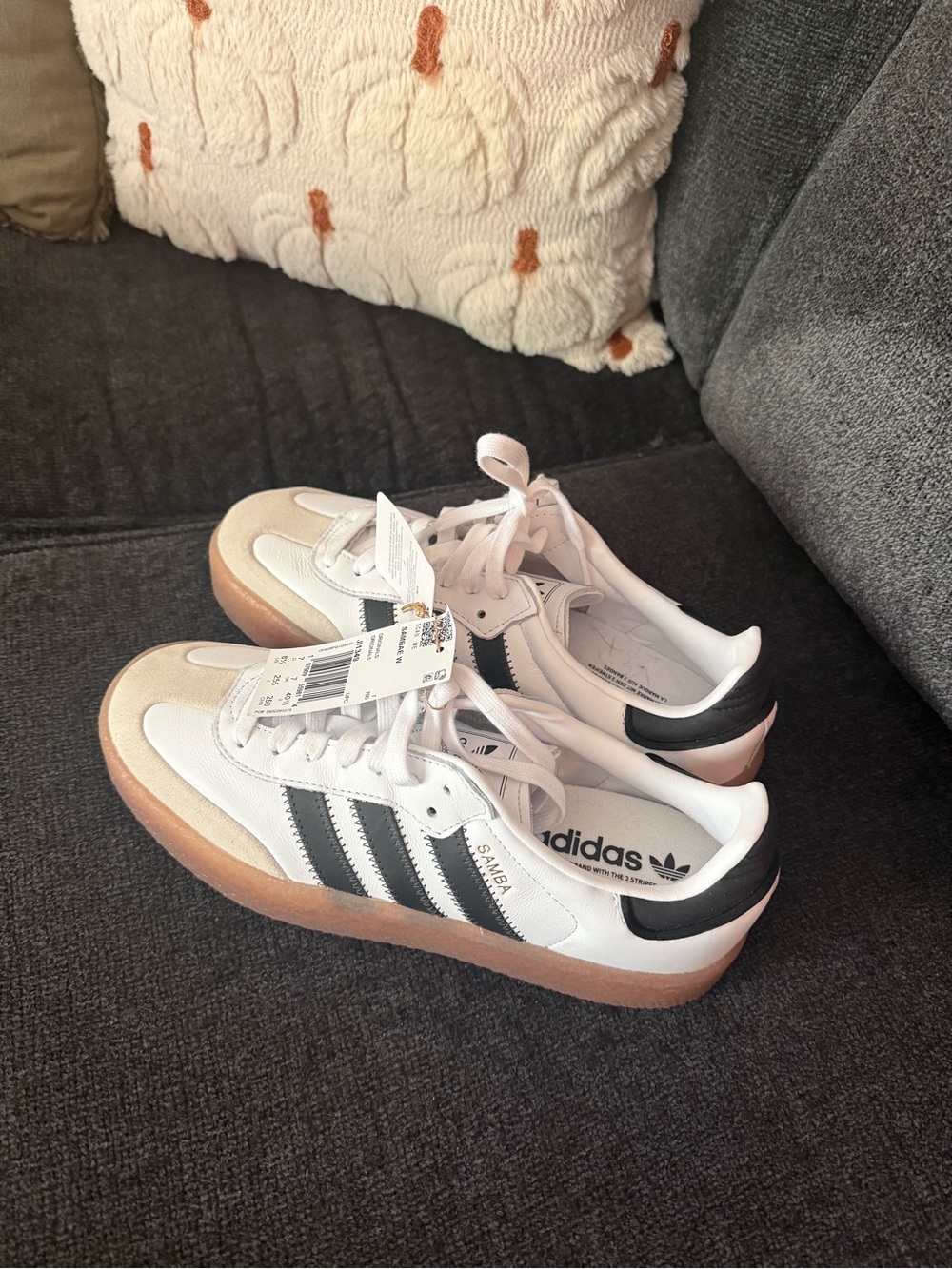 adidas White and Black Women's Samba Sneakers with Gum Sole